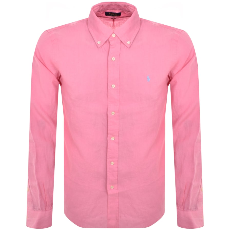 Pink long sleeve polo clearance